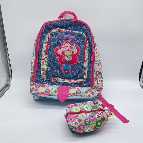 Vintage 2004 Strawberry Shortcake Backpack & Coin Pouch Kids School Bag Flowers - Picture 1 of 14